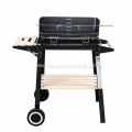 Garden Charcoal Rectangular BBQ Grill With Wooden Shelves